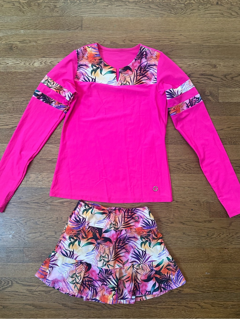 Bluefish Sport Hot Pink Long-Sleeve Top & Tropical Skort Tennis Set